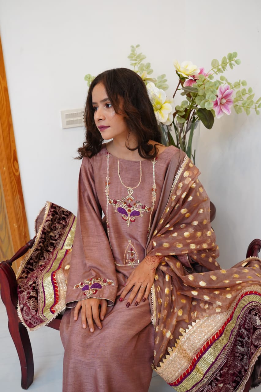 2-Piece Suit Dusty Brown Korean Raw Silk