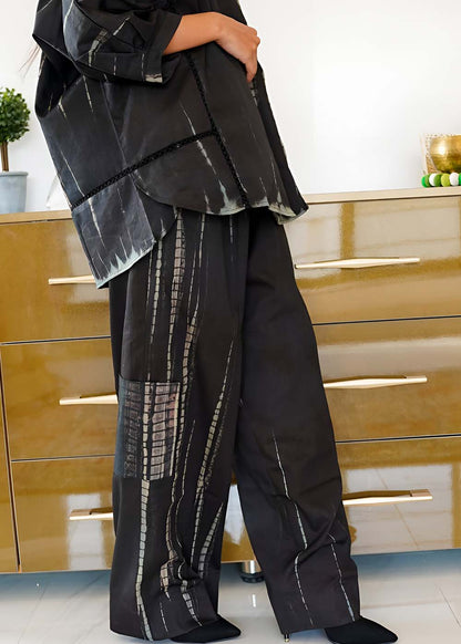 2-Piece Stylish Black Tie & Dye Viscose Co-ord Set with Pockets