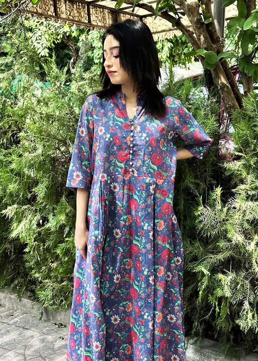1-peace Elegant Floral Maxi Dress in Midnight Blue
