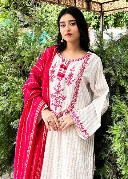 3-Piece Off-White Lawn with Tilla Work