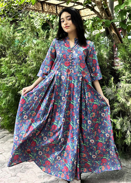1-peace Elegant Floral Maxi Dress in Midnight Blue